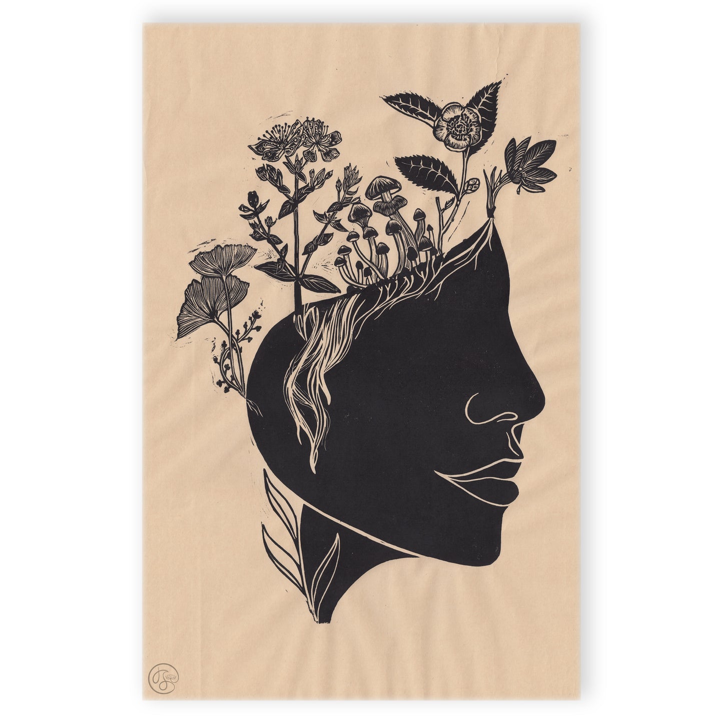 Grow Your Mind Linocut Relief Print