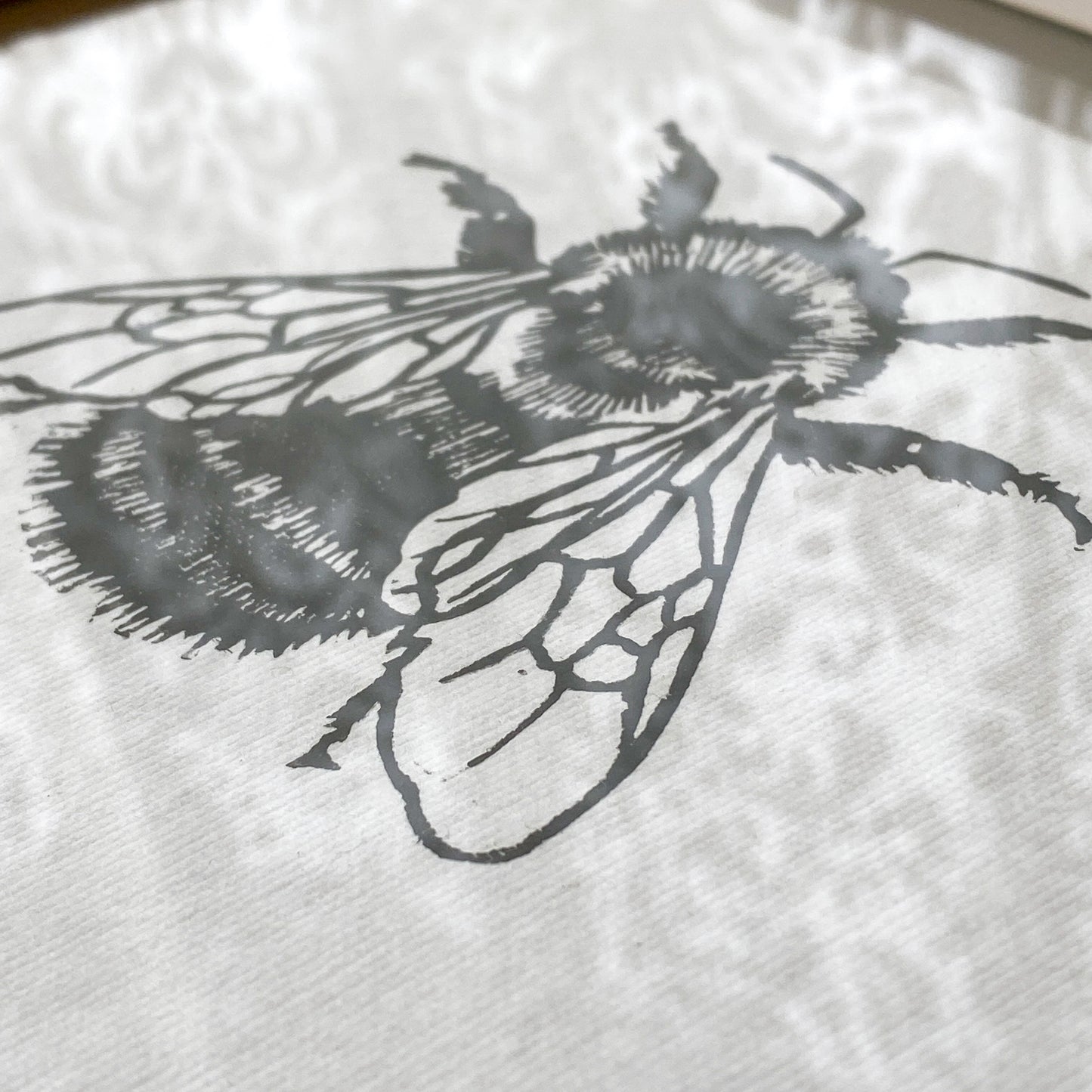 Framed Bumble Bee Linocut Relief Print