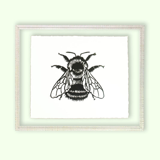 Framed Bumble Bee Linocut Relief Print