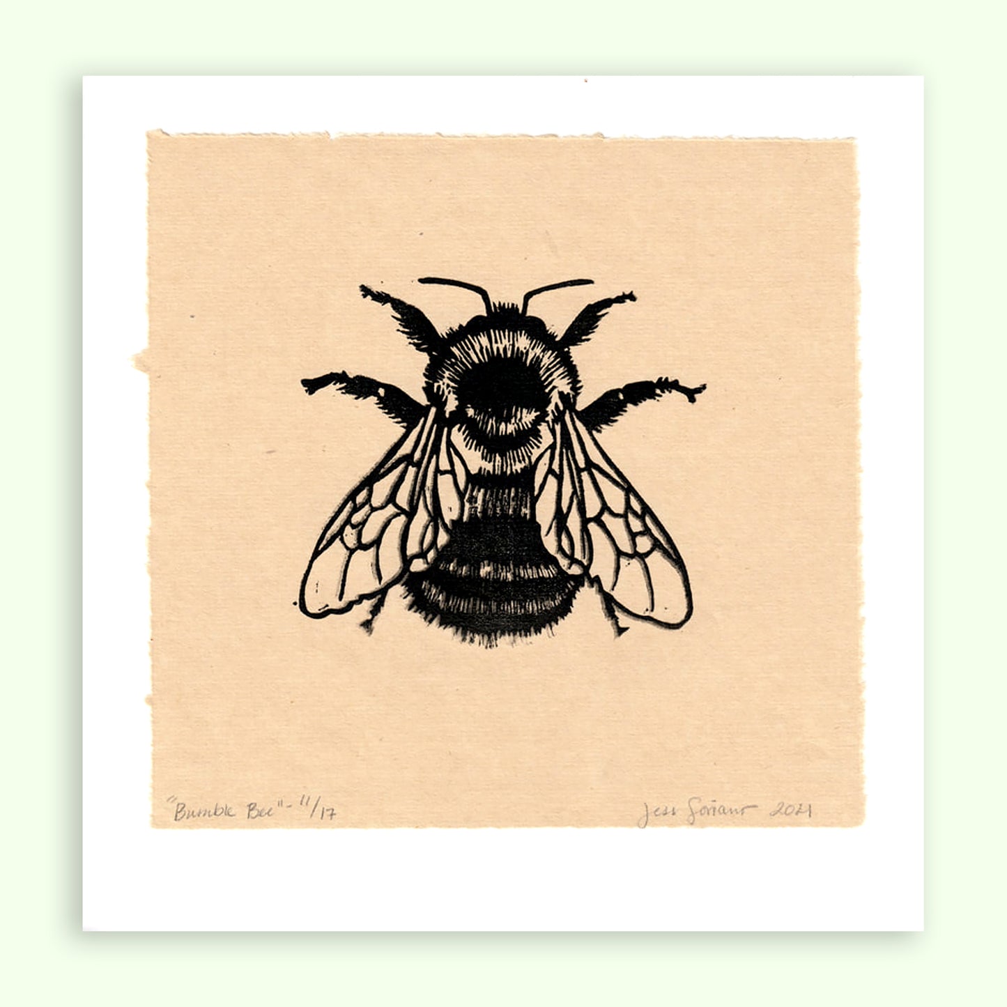 Bumble Bee Linocut Relief Print