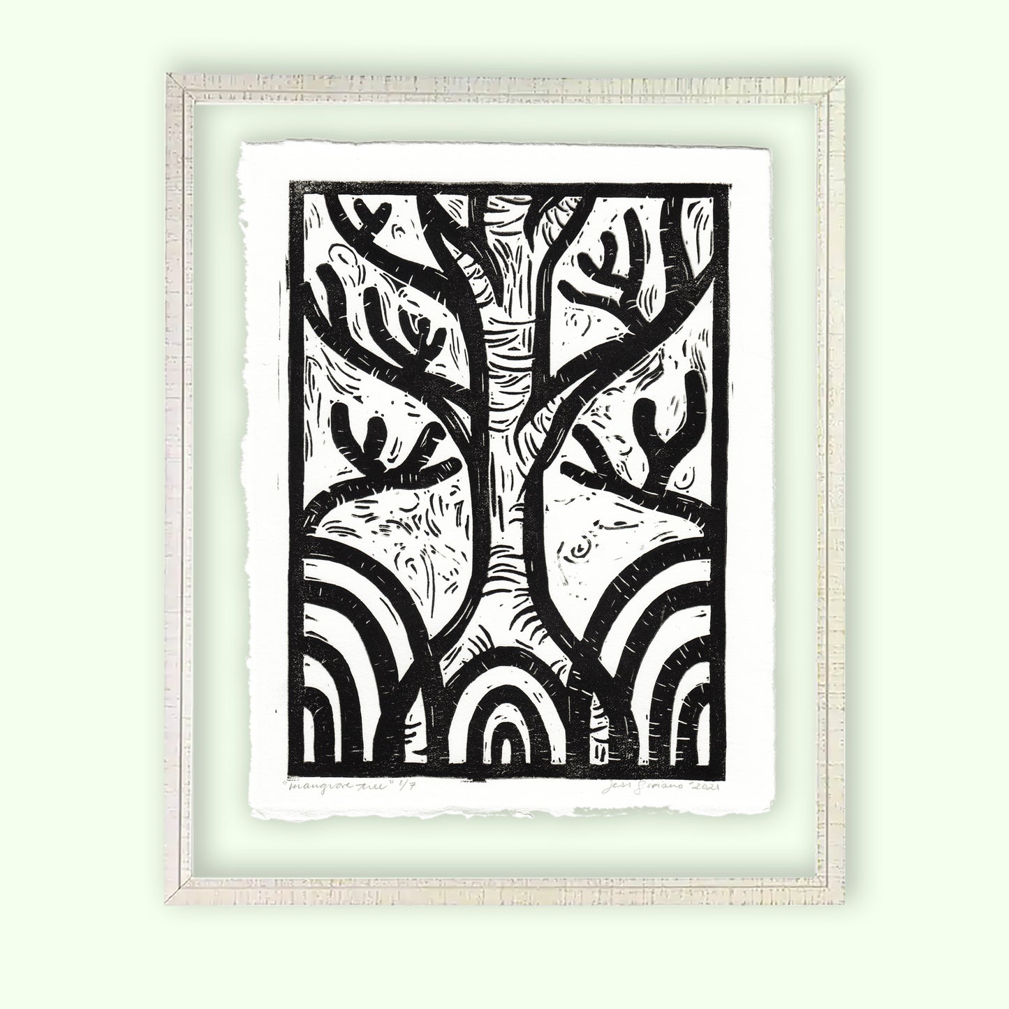 Framed Mangrove Tree Linocut Print
