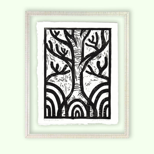 Framed Mangrove Tree Linocut Print