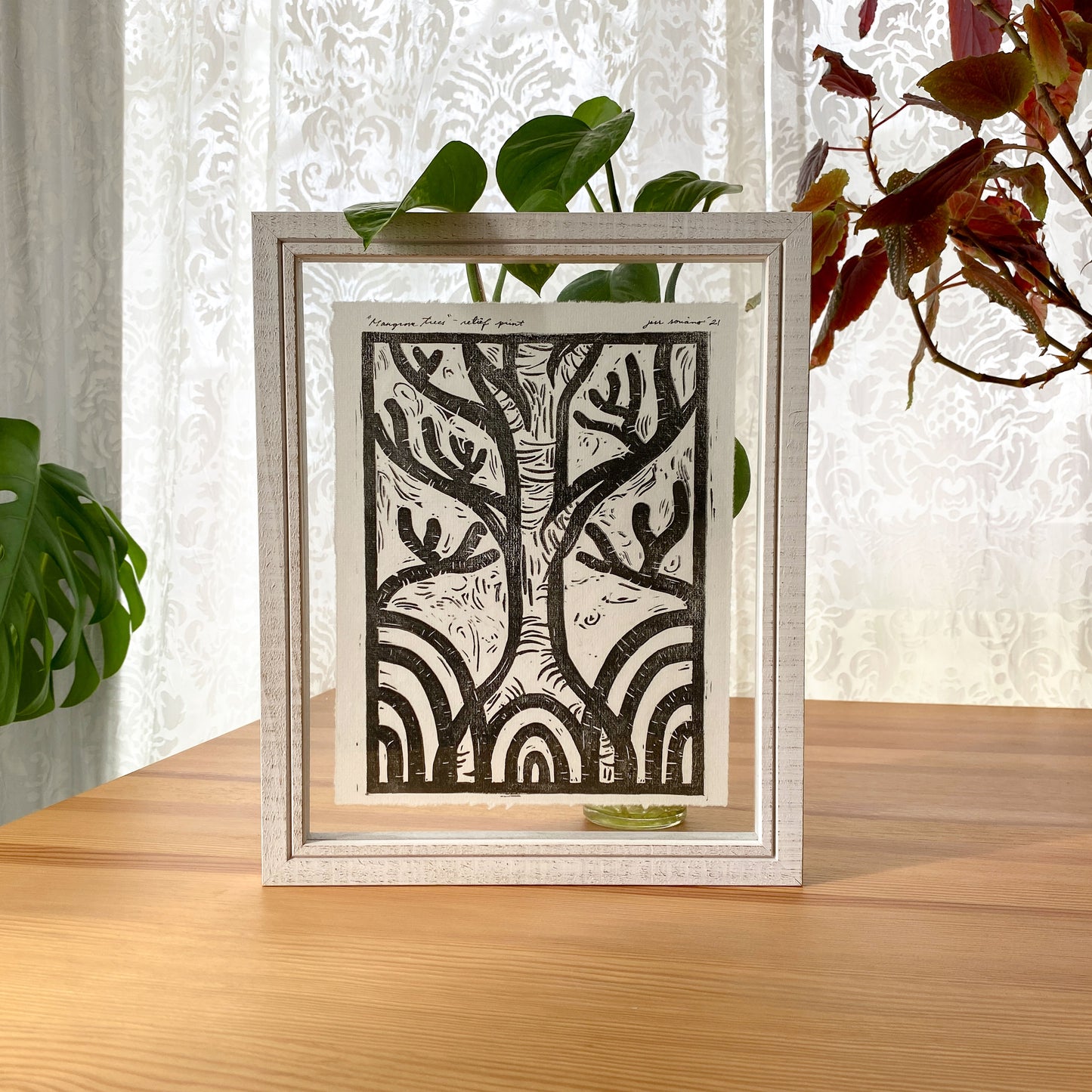 Framed Mangrove Tree Linocut Print