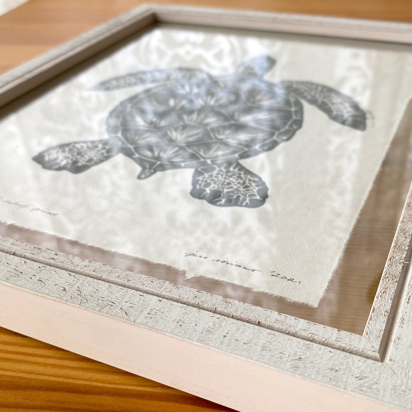 Framed Sea Turtle Linocut Print