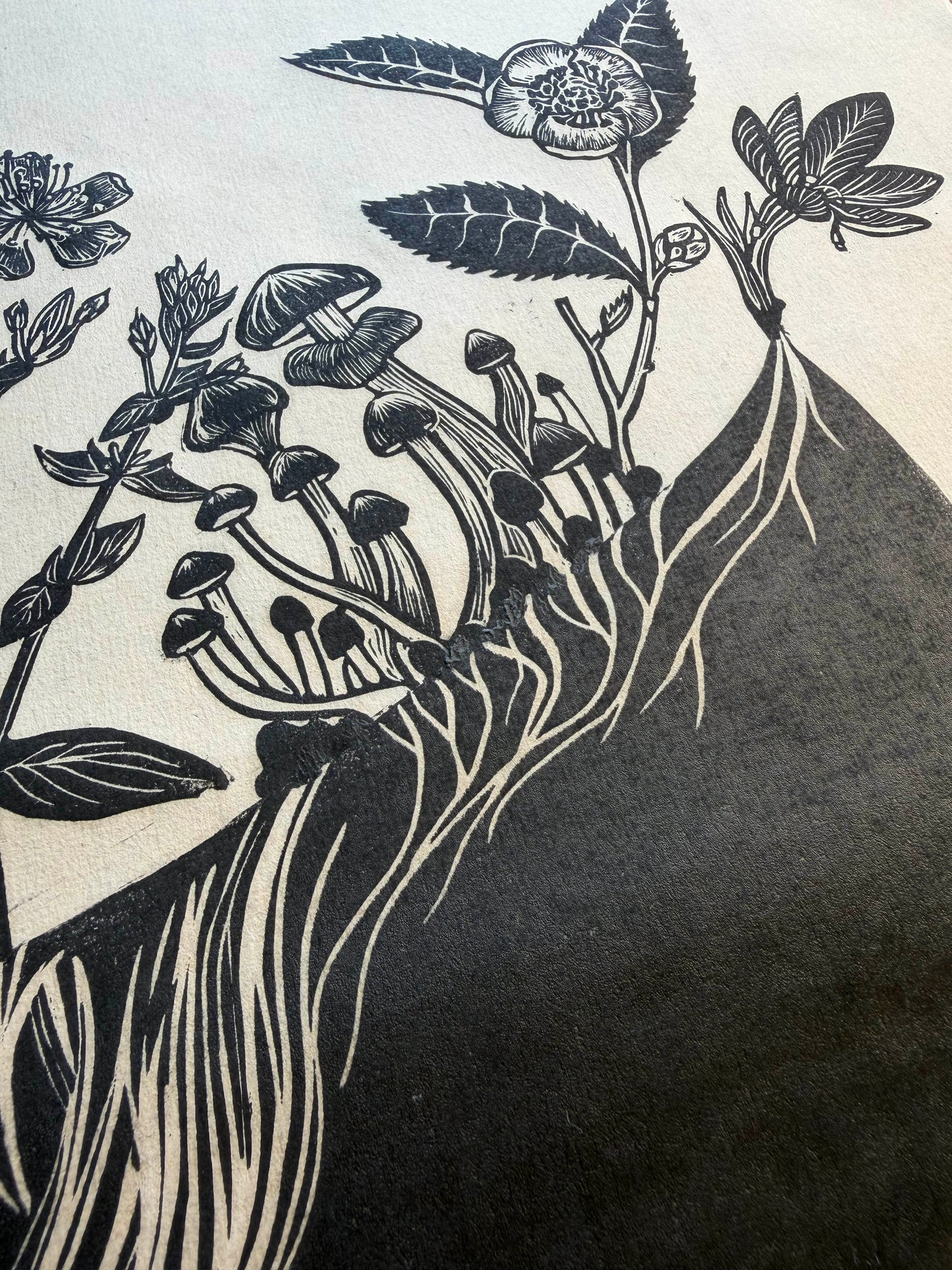 Grow Your Mind Linocut Relief Print