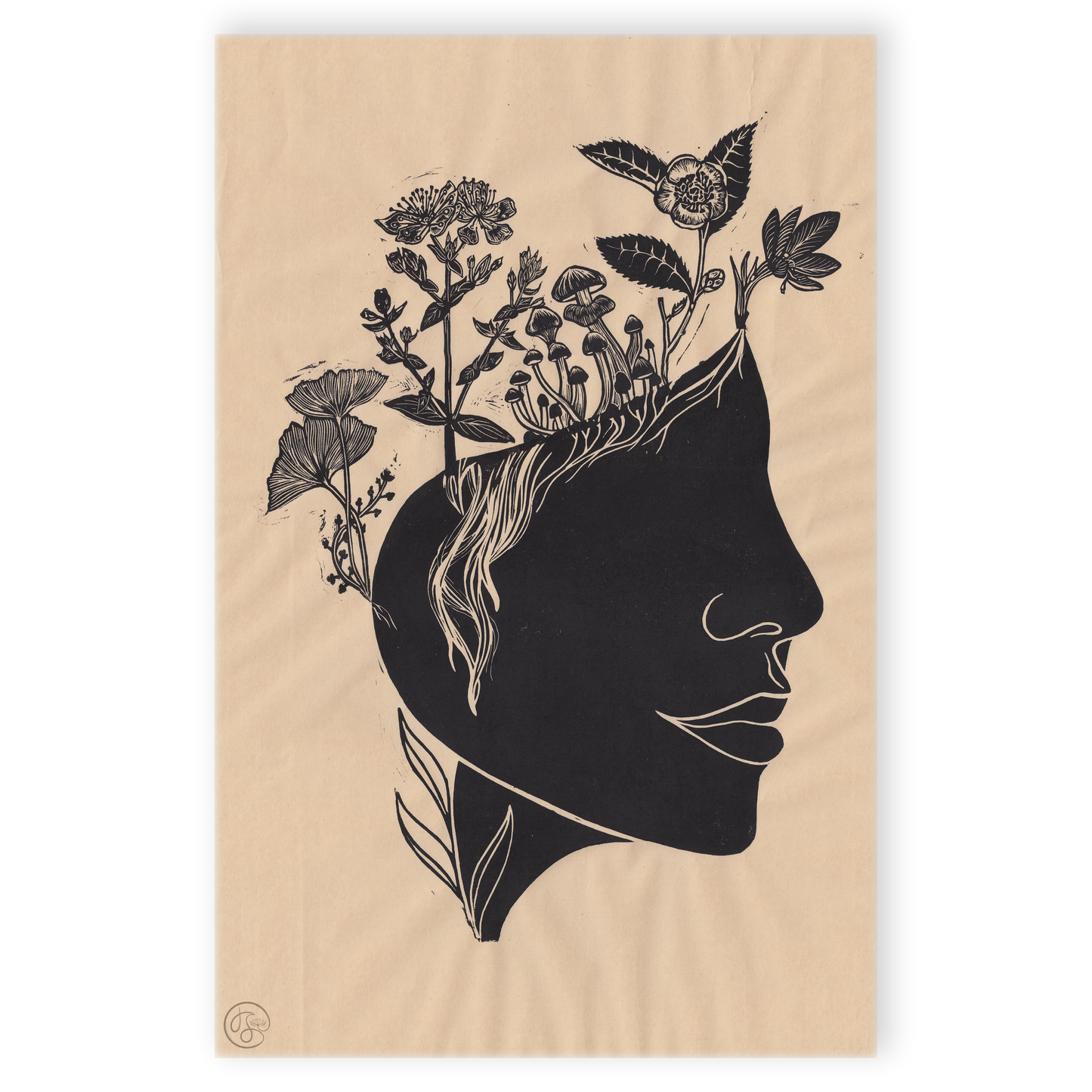 Grow Your Mind Linocut Relief Print