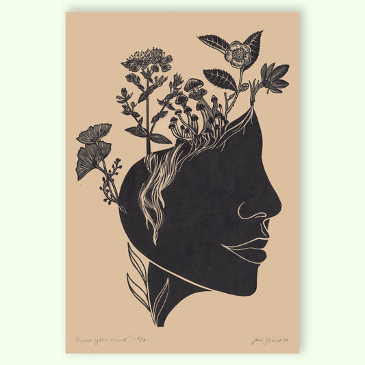 Grow Your Mind Linocut Relief Print
