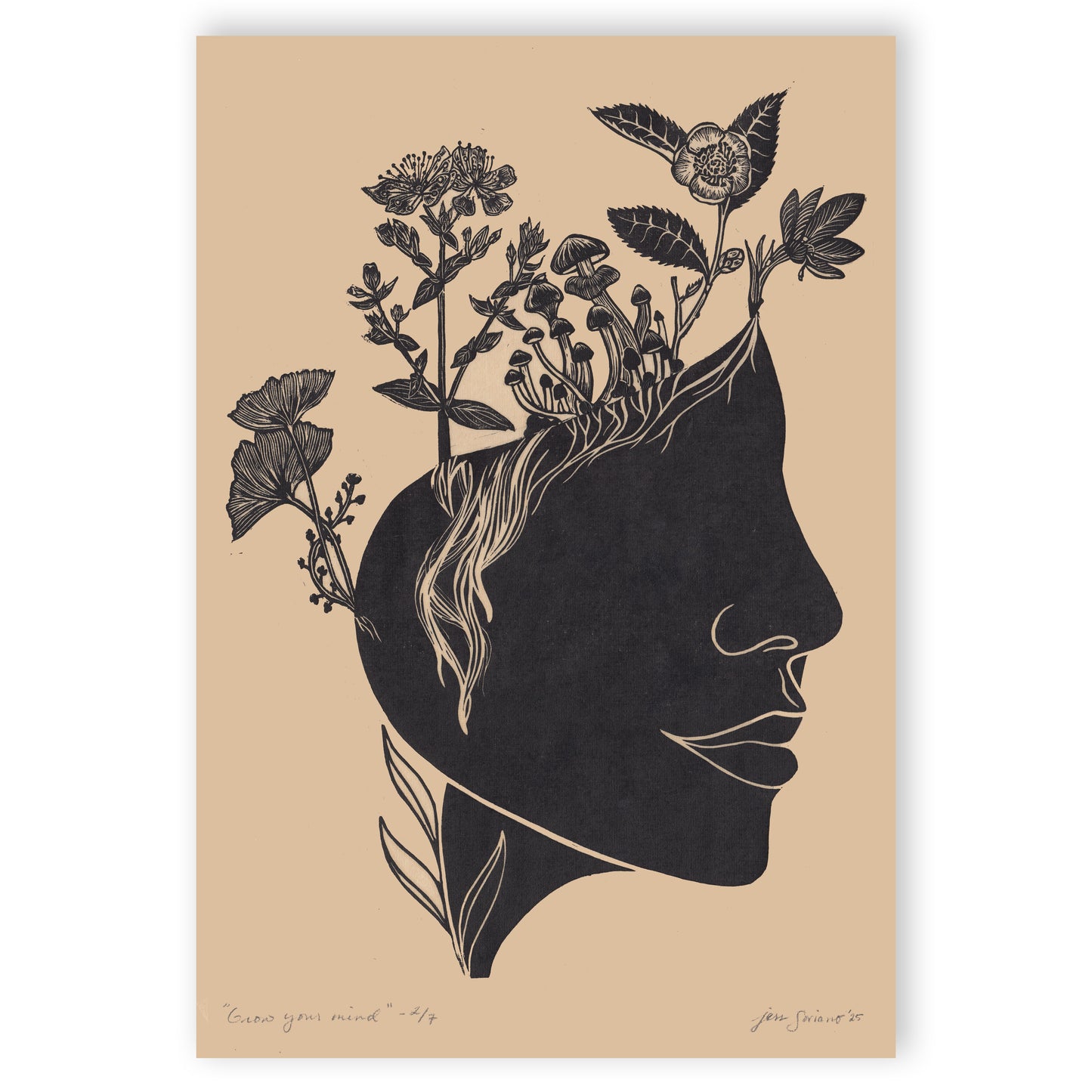 Grow Your Mind Linocut Relief Print