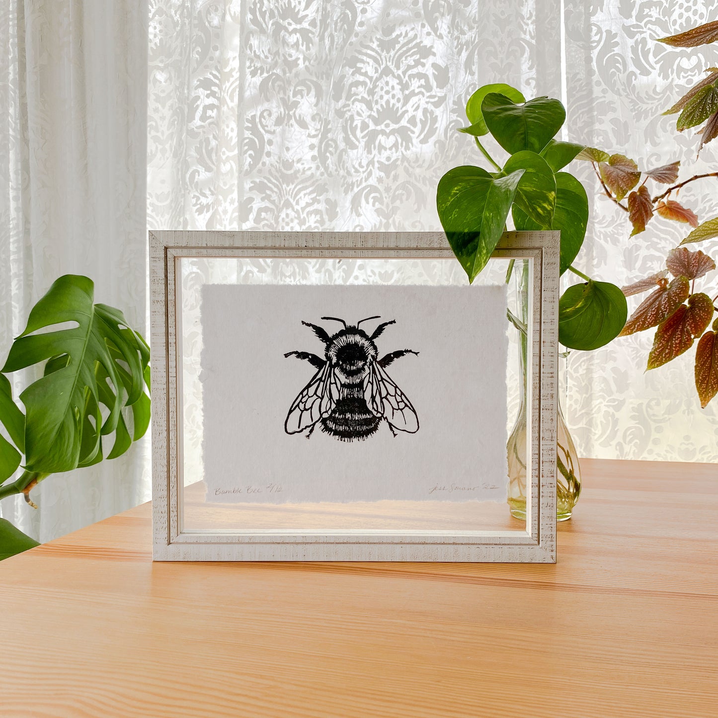Framed Bumble Bee Linocut Relief Print