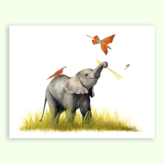 Opportunistic Behaviors: Elephants & Birds Giclée Print