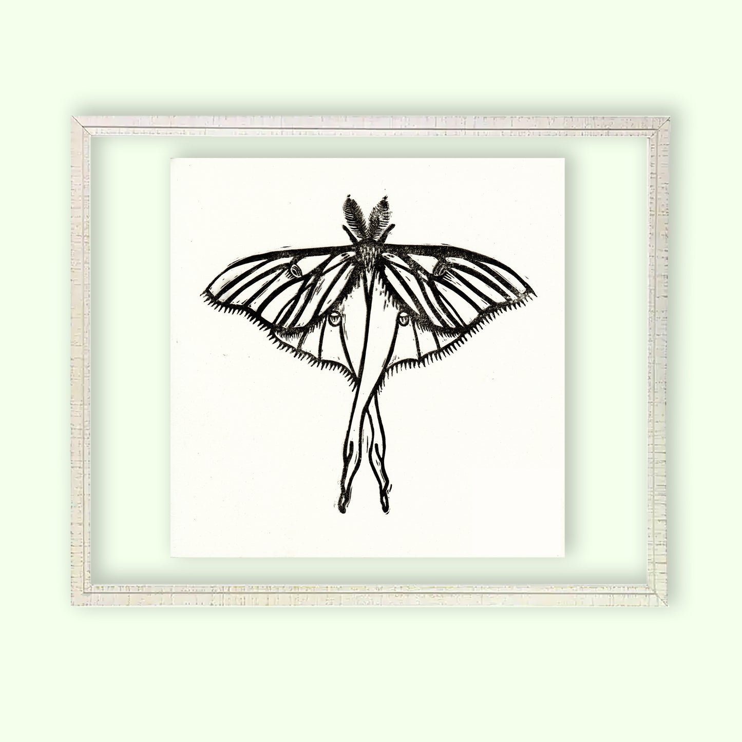 Framed Luna Moth Linocut Print