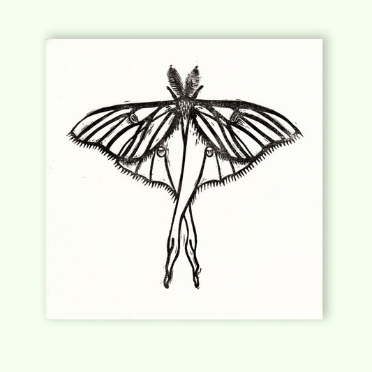 Luna Moth Linocut Relief Print