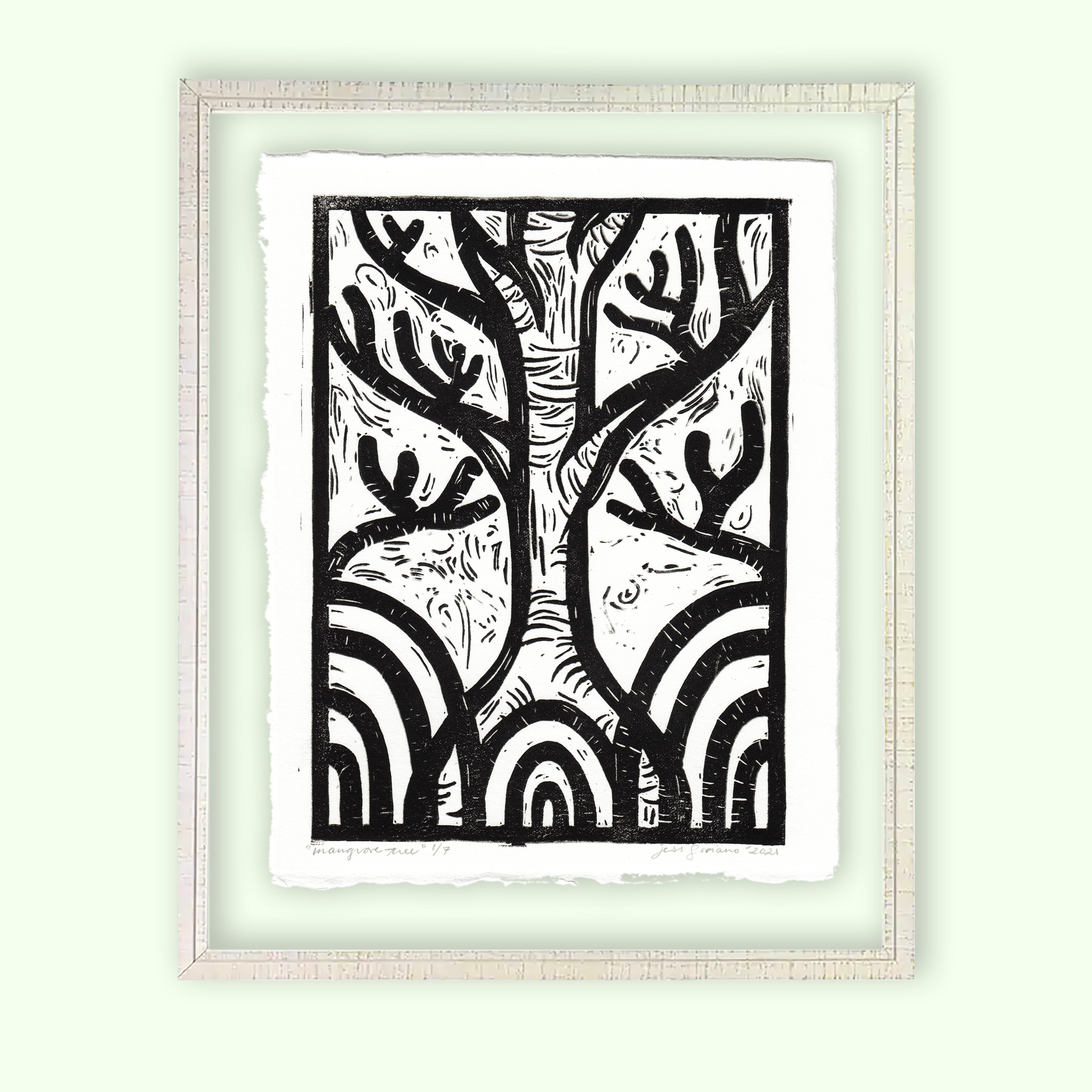 Man Tree Linocut Framed Mangrove Tree Linocut Print – Jess Soriano Studio