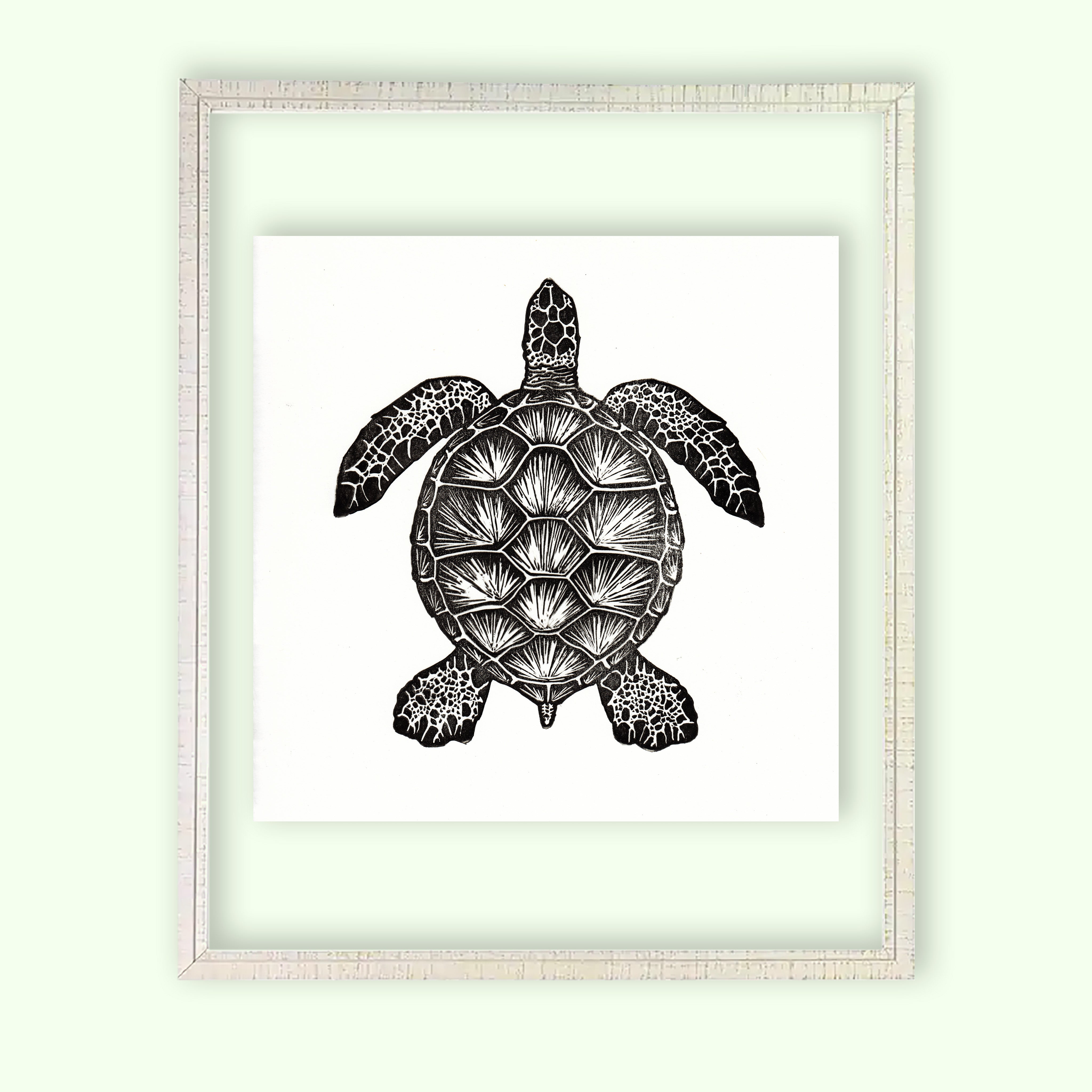 Framed Sea Turtle Linocut Print – Jess Soriano Studio