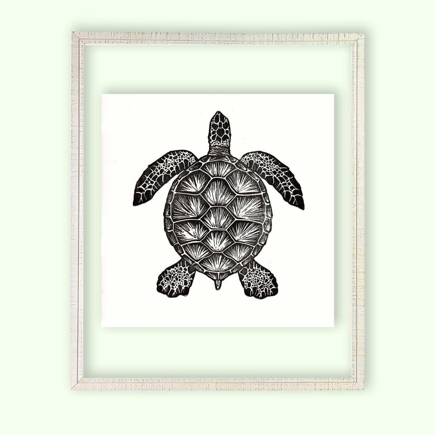 Framed Sea Turtle Linocut Print