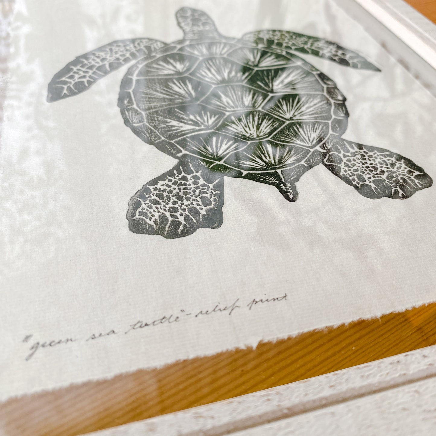 Framed Sea Turtle Linocut Print