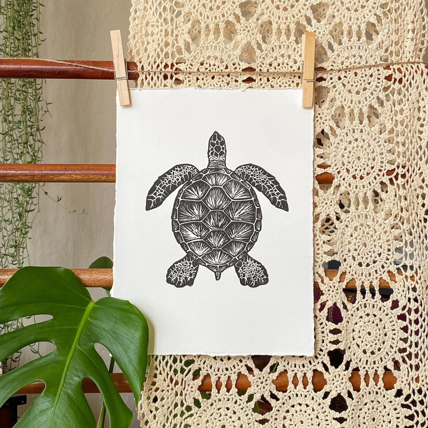 Sea Turtle Linocut Relief Print